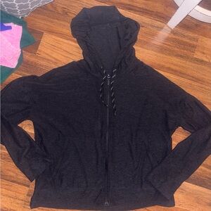 Dark grayish black Hooded Zip-Up Jacket - Women's